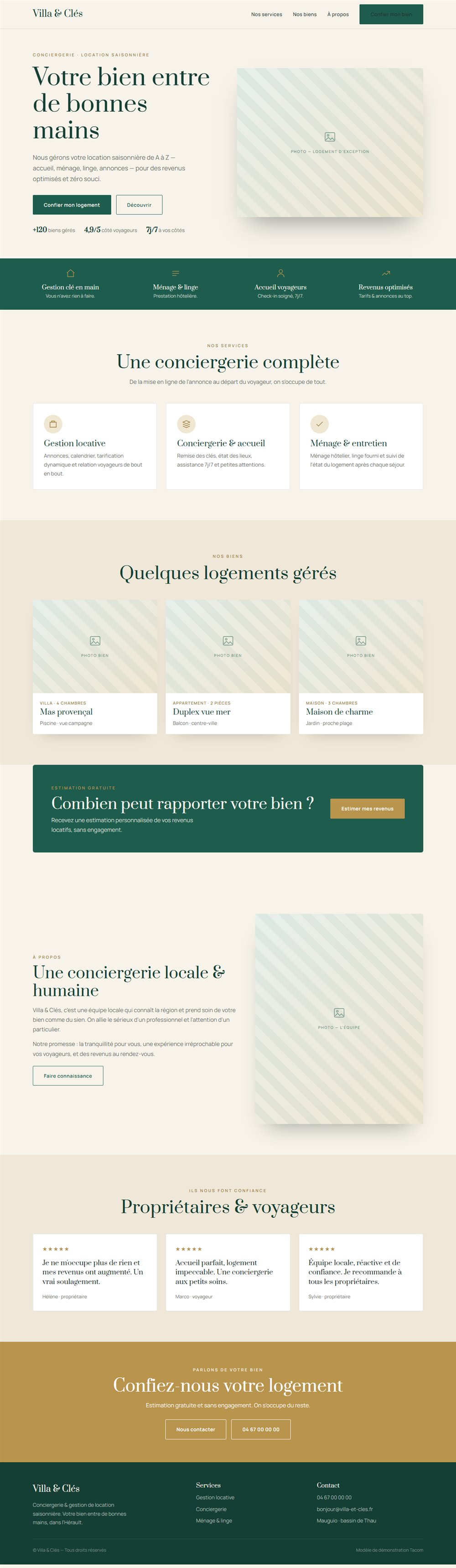 Aperçu complet du modèle Conciergerie sur ordinateur