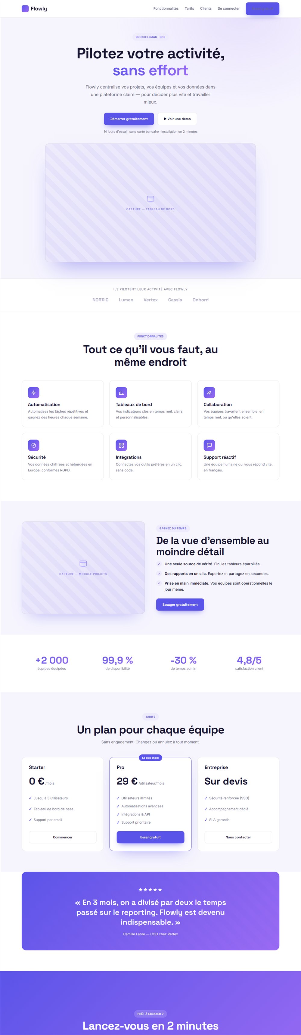 Aperçu complet du modèle SaaS sur ordinateur