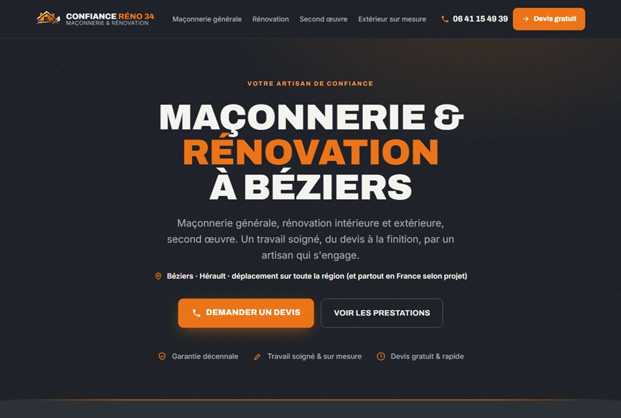 Aperçu du site Confiance Réno 34